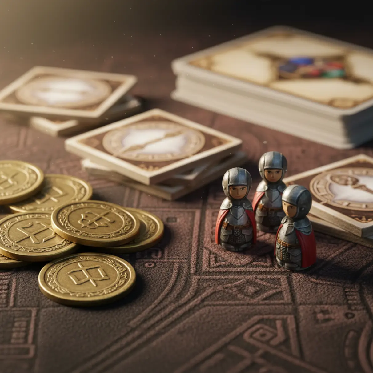 Premium wooden meeples and metal coins